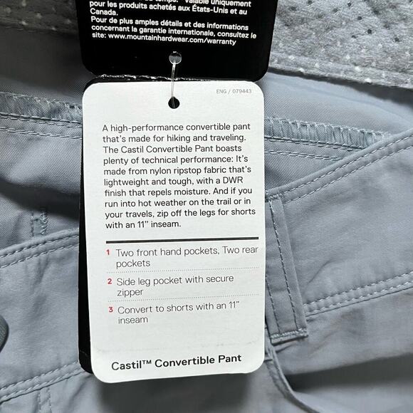 Mountain Hardware Castil Convertible Pants Size 16 Gray Hiking Outdoor Womens - Picture 10 of 12